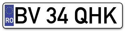 Placuta inmatriculare numar auto  BV-34-QHK, BV 34 QHK, BV34QHK