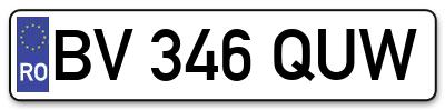 Placuta inmatriculare numar auto  BV-346-QUW, BV 346 QUW, BV346QUW