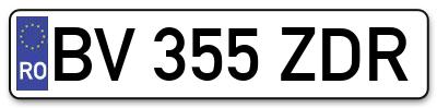 Placuta inmatriculare numar auto  BV-355-ZDR, BV 355 ZDR, BV355ZDR