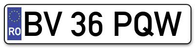 Placuta inmatriculare numar auto  BV-36-PQW, BV 36 PQW, BV36PQW