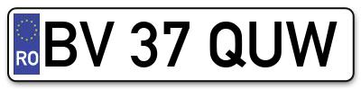 Placuta inmatriculare numar auto  BV-37-QUW, BV 37 QUW, BV37QUW