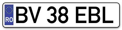 Placuta inmatriculare numar auto  BV-38-EBL, BV 38 EBL, BV38EBL