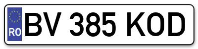 Placuta inmatriculare numar auto  BV-385-KOD, BV 385 KOD, BV385KOD