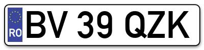 Placuta inmatriculare numar auto  BV-39-QZK, BV 39 QZK, BV39QZK