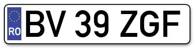Placuta inmatriculare numar auto  BV-39-ZGF, BV 39 ZGF, BV39ZGF