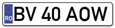 Placuta inmatriculare numar auto  BV-40-AOW, BV 40 AOW, BV40AOW