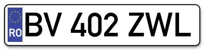 Placuta inmatriculare numar auto  BV-402-ZWL, BV 402 ZWL, BV402ZWL