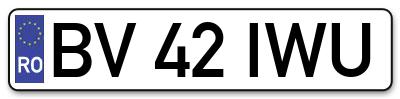 Placuta inmatriculare numar auto  BV-42-IWU, BV 42 IWU, BV42IWU