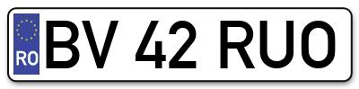 Placuta inmatriculare numar auto  BV-42-RUO, BV 42 RUO, BV42RUO