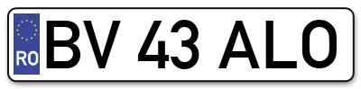 Placuta inmatriculare numar auto  BV-43-ALO, BV 43 ALO, BV43ALO