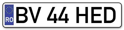 Placuta inmatriculare numar auto  BV-44-HED, BV 44 HED, BV44HED