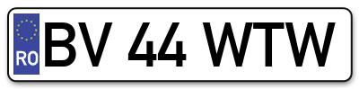 Placuta inmatriculare numar auto  BV-44-WTW, BV 44 WTW, BV44WTW