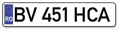 Placuta inmatriculare numar auto  BV-451-HCA, BV 451 HCA, BV451HCA