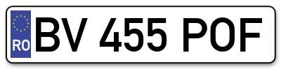 Placuta inmatriculare numar auto  BV-455-POF, BV 455 POF, BV455POF