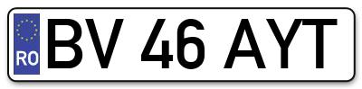 Placuta inmatriculare numar auto  BV-46-AYT, BV 46 AYT, BV46AYT