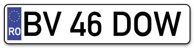 Placuta inmatriculare numar auto  BV-46-DOW, BV 46 DOW, BV46DOW