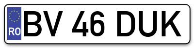Placuta inmatriculare numar auto  BV-46-DUK, BV 46 DUK, BV46DUK