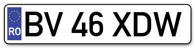 Placuta inmatriculare numar auto  BV-46-XDW, BV 46 XDW, BV46XDW
