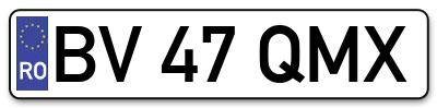 Placuta inmatriculare numar auto  BV-47-QMX, BV 47 QMX, BV47QMX