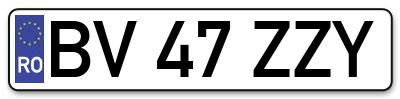 Placuta inmatriculare numar auto  BV-47-ZZY, BV 47 ZZY, BV47ZZY