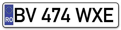 Placuta inmatriculare numar auto  BV-474-WXE, BV 474 WXE, BV474WXE