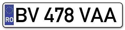 Placuta inmatriculare numar auto  BV-478-VAA, BV 478 VAA, BV478VAA