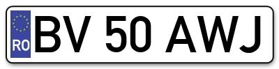 Placuta inmatriculare numar auto  BV-50-AWJ, BV 50 AWJ, BV50AWJ
