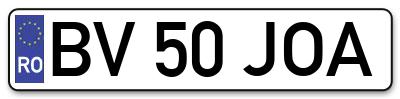 Placuta inmatriculare numar auto  BV-50-JOA, BV 50 JOA, BV50JOA