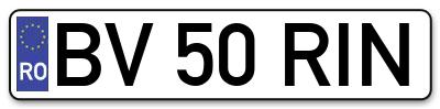 Placuta inmatriculare numar auto  BV-50-RIN, BV 50 RIN, BV50RIN