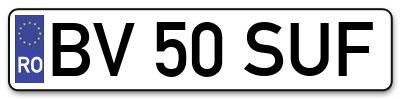 Placuta inmatriculare numar auto  BV-50-SUF, BV 50 SUF, BV50SUF