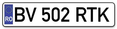 Placuta inmatriculare numar auto  BV-502-RTK, BV 502 RTK, BV502RTK