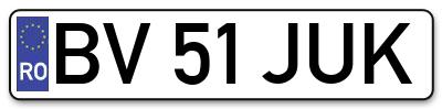 Placuta inmatriculare numar auto  BV-51-JUK, BV 51 JUK, BV51JUK