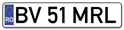 Placuta inmatriculare numar auto  BV-51-MRL, BV 51 MRL, BV51MRL