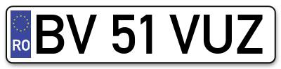 Placuta inmatriculare numar auto  BV-51-VUZ, BV 51 VUZ, BV51VUZ