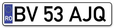 Placuta inmatriculare numar auto  BV-53-AJQ, BV 53 AJQ, BV53AJQ