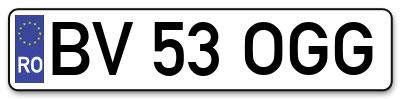Placuta inmatriculare numar auto  BV-53-OGG, BV 53 OGG, BV53OGG