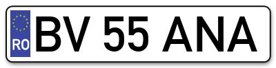 Placuta inmatriculare numar auto  BV-55-ANA, BV 55 ANA, BV55ANA