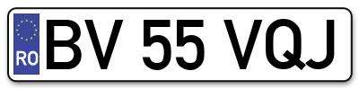 Placuta inmatriculare numar auto  BV-55-VQJ, BV 55 VQJ, BV55VQJ