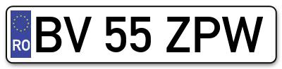Placuta inmatriculare numar auto  BV-55-ZPW, BV 55 ZPW, BV55ZPW