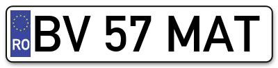 Placuta inmatriculare numar auto  BV-57-MAT, BV 57 MAT, BV57MAT