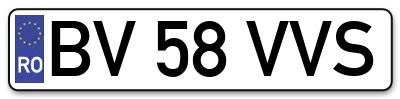 Placuta inmatriculare numar auto  BV-58-VVS, BV 58 VVS, BV58VVS