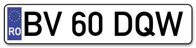 Placuta inmatriculare numar auto  BV-60-DQW, BV 60 DQW, BV60DQW