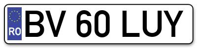 Placuta inmatriculare numar auto  BV-60-LUY, BV 60 LUY, BV60LUY