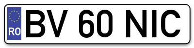 Placuta inmatriculare numar auto  BV-60-NIC, BV 60 NIC, BV60NIC