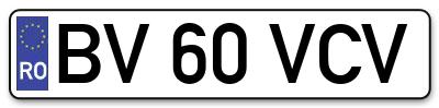 Placuta inmatriculare numar auto  BV-60-VCV, BV 60 VCV, BV60VCV