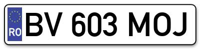 Placuta inmatriculare numar auto  BV-603-MOJ, BV 603 MOJ, BV603MOJ