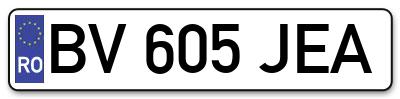 Placuta inmatriculare numar auto  BV-605-JEA, BV 605 JEA, BV605JEA
