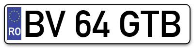 Placuta inmatriculare numar auto  BV-64-GTB, BV 64 GTB, BV64GTB