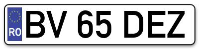Placuta inmatriculare numar auto  BV-65-DEZ, BV 65 DEZ, BV65DEZ