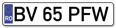 Placuta inmatriculare numar auto  BV-65-PFW, BV 65 PFW, BV65PFW